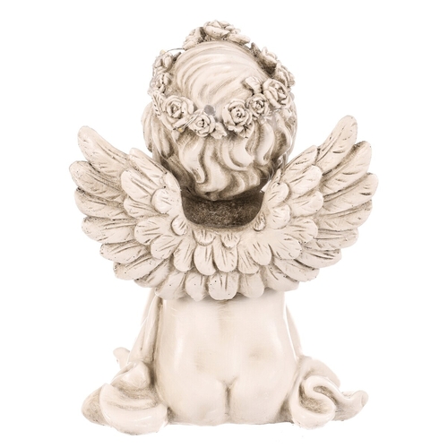 Anděl pietní - polyresin, LED, sedící, sv. šedý