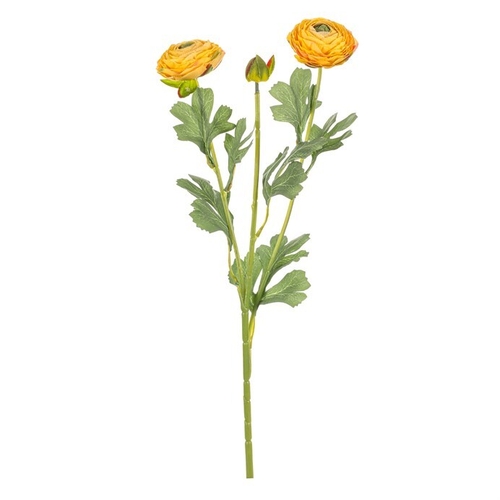 Ranunculus - umělý řezaný, 2 květy a poupě, žlutý