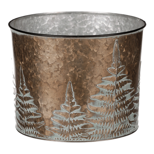 Obal z kovu na květiny, v  měděné barvě s kapradím.