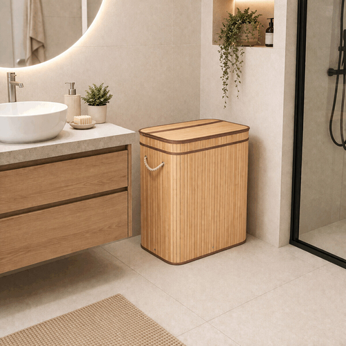 Koš prádelní - bambusový, s víkem, barva přírodní