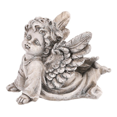 Anděl s křídly hledící do nebes - polyresin, šedý