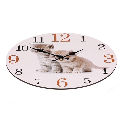 Hodiny nástěnné - pr. 34 cm, MDF, zvídavá koťata