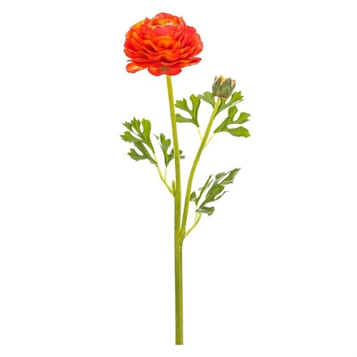 Ranunculus - umělý řezaný, květ s poupětem, oranžový