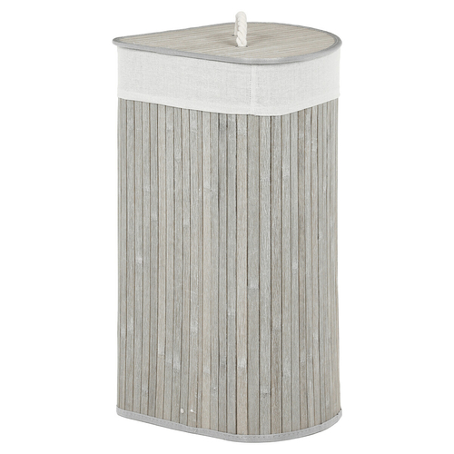 Koš prádelní - bambusový, rohový s víkem, šedý