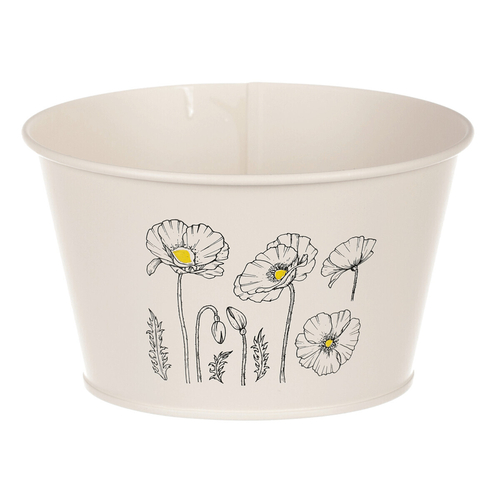 Obal kovový - nízký, motiv kvetoucího máku, krémový