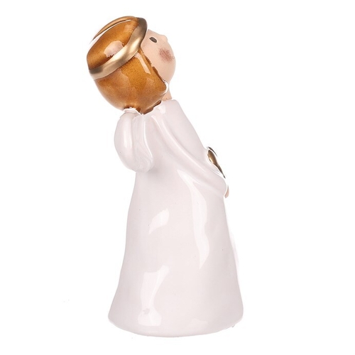 Anděl - keramická figurka, bílá se zlatým srdcem