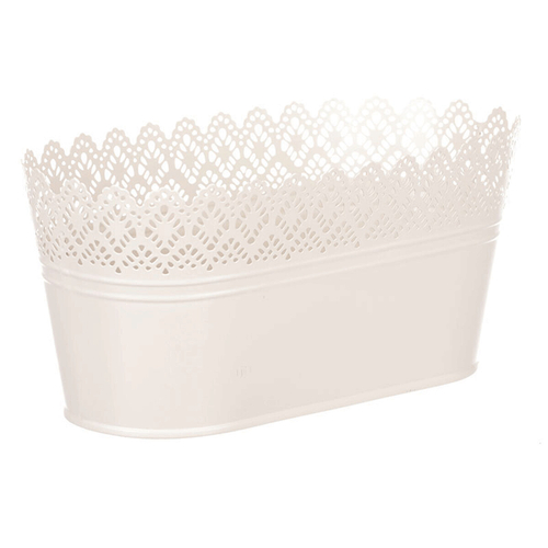 Obal kovový - truhlík, krajkový okraj, barva krémová