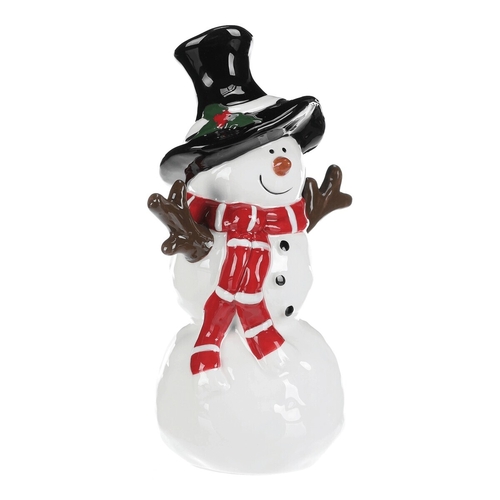 Sněhulák s kloboukem a šálou - keramická figurka, vel. M