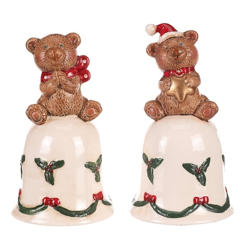 Zvonek s medvídkem - porcelán, mix 2 druhů, cena za 1 ks