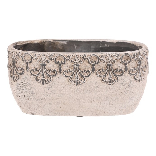 Truhlík oválný - beton, ozdobné ornamenty, šedý