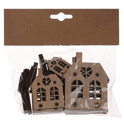 Domeček dřevěný - mix velikostí, přírodní b., cena za balení (18 ks)