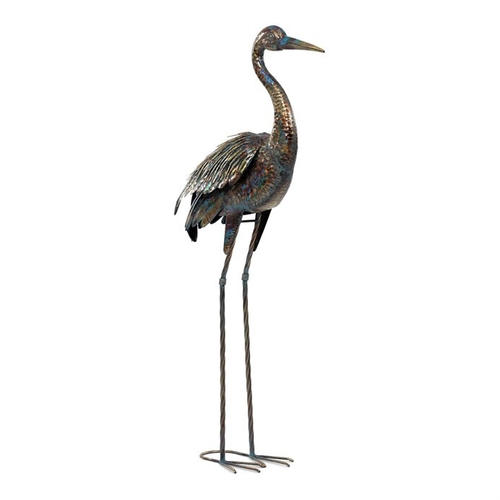 Volavka - 115 cm, kovová dekorace, měděná s barevnými skvrnami
