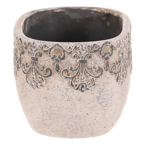 Truhlík oválný - beton, ozdobné ornamenty, šedý