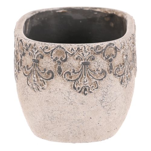 Truhlík oválný - beton, ozdobné ornamenty, šedý