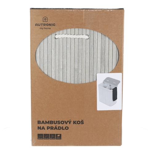 Koš prádelní - bambusový, s víkem, šedý