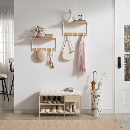 Set 2 nástěnných poliček, mdf, béžová, ABP-E1083 WT