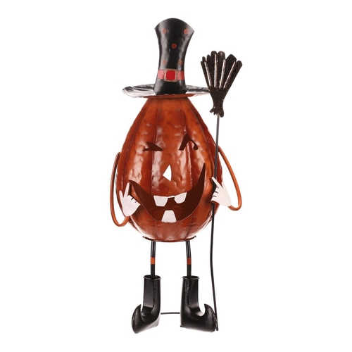 Dýně strašidelná na nohou - kovová dekorace, oranžová