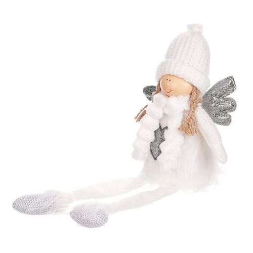 Anděl se srdcem - látková figurka, bílá barva