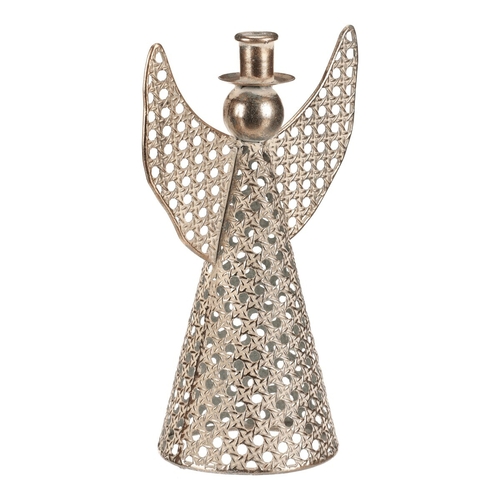 Anděl kovový - 28 cm, na kónickou svíčku, champagne