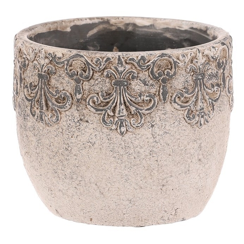 Obal na květiny - beton, ozdobné ornamenty, šedý