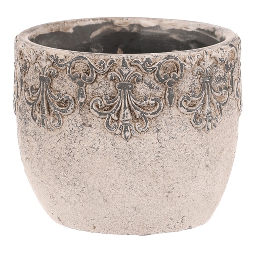 Obal na květiny - beton, ozdobné ornamenty, šedý