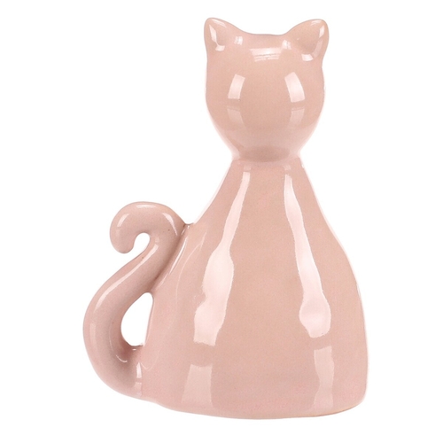 Kočka - keramická figurka, dekor květin, vel. S, růžová