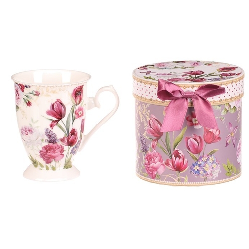Hrnek malovaný - porcelán, dárková dóza, motiv květin