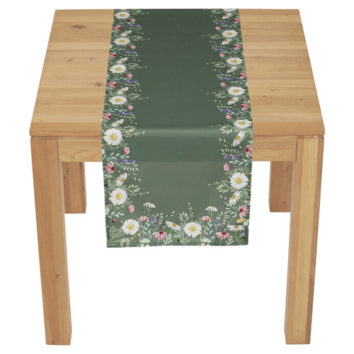 Běhoun - vzor lučních květin, zelený, 100 % polyester, 40 x 150 cm
