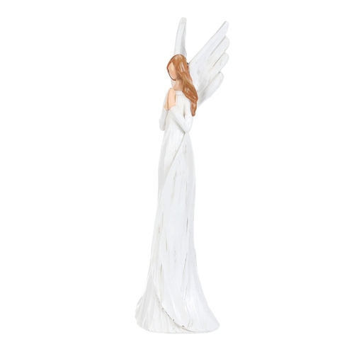 Anděl - figurka z polyresinu, imitace dřeva, vel. M, bílý