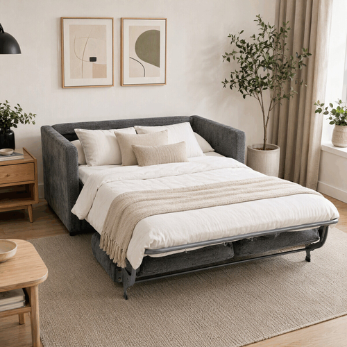 Rozkládací pohovka na každodenní spaní, šedá, látka, ASB-C3900 GREY2