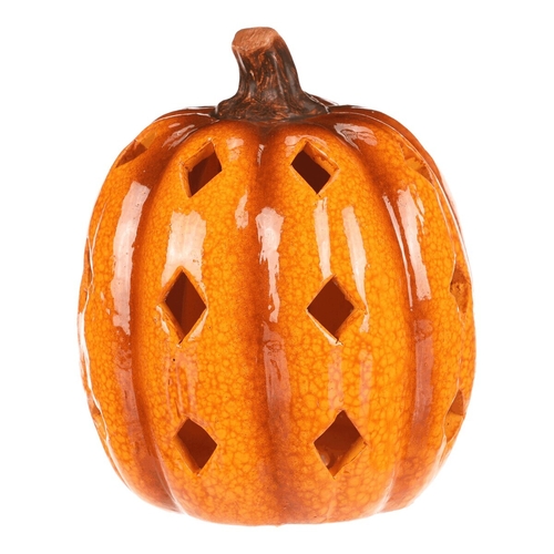 Dýně s otvory - keramika, LED osvětlení, žlutá