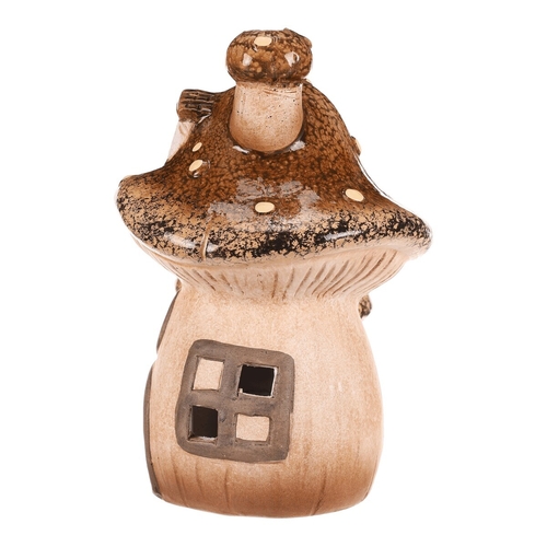 Domeček keramický - houba, dvojice, s LED osvětlením, hnědý