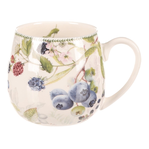 Hrneček v dárkové dóze - porcelán, bílý s lesními plody