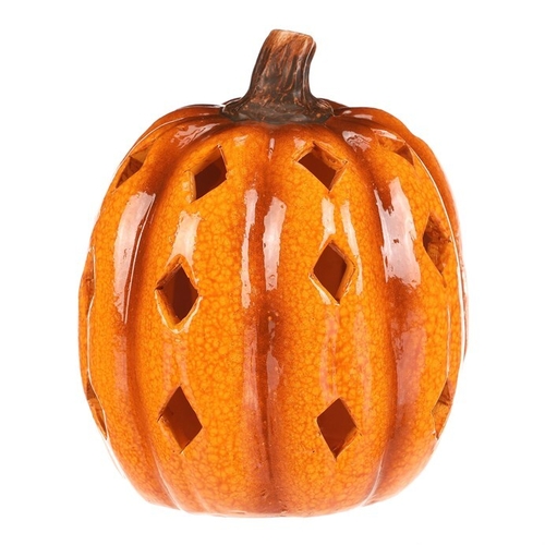 Dýně s otvory - keramika, LED osvětlení, žlutá