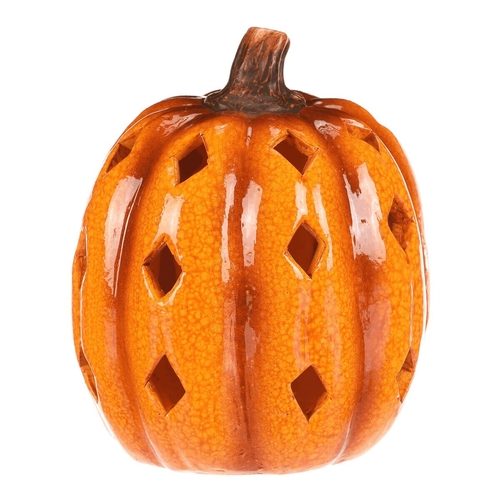 Dýně s otvory - keramika, LED osvětlení, žlutá