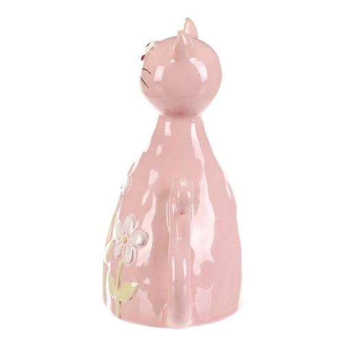 Kočka - keramická figurka, dekor květin, vel. L, růžová