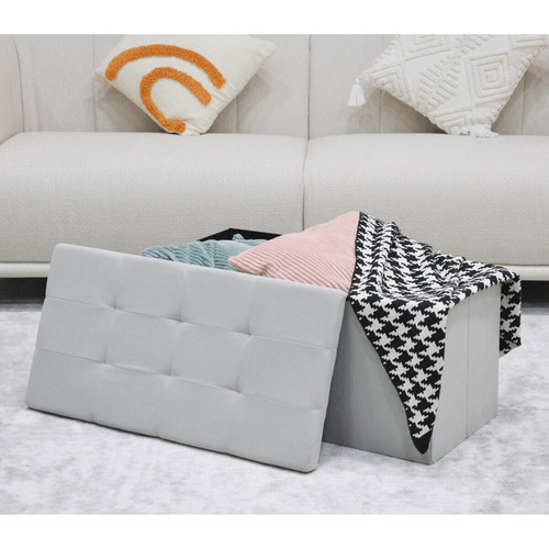 Taburet s úložným prostorem, krémová, manšestrová látka, TAB-472 CRM6