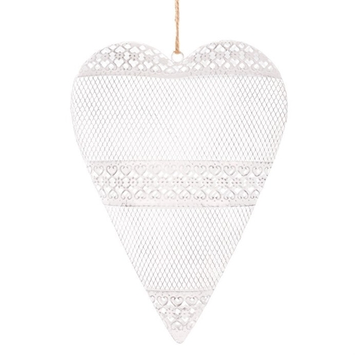 Srdce kovové - závěsná ozdoba, barva bílá-antik