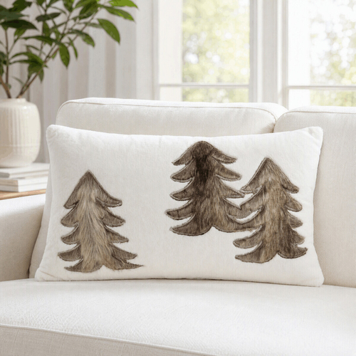 Polštář s výplní - bílý se stromky, 100% polyester, 50 x 30 cm