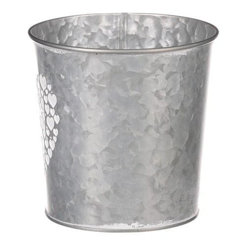 Obal z kovu na květiny, v zinkové barvě se srdcem.