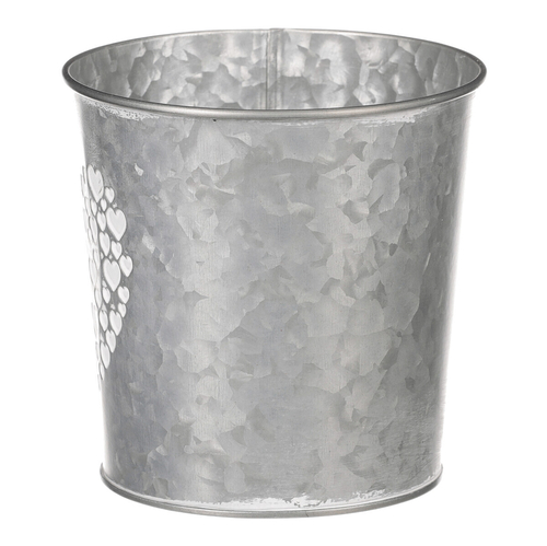 Obal z kovu na květiny, v zinkové barvě se srdcem.