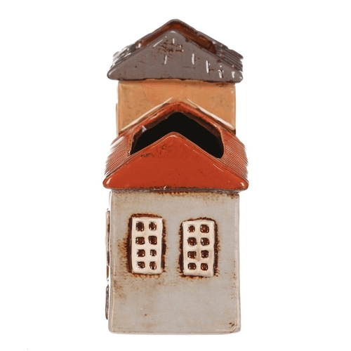 Domeček keramický - obal na květiny, dvojice, oranžovo-šedý