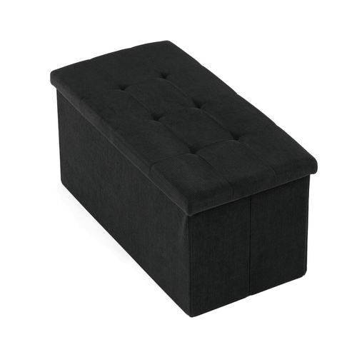 Taburet s úložným prostorem, černá, manšestrová látka, TAB-472 BK6