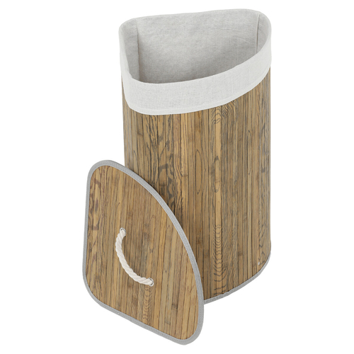 Koš prádelní - bambusový, rohový s víkem, tmavě šedý