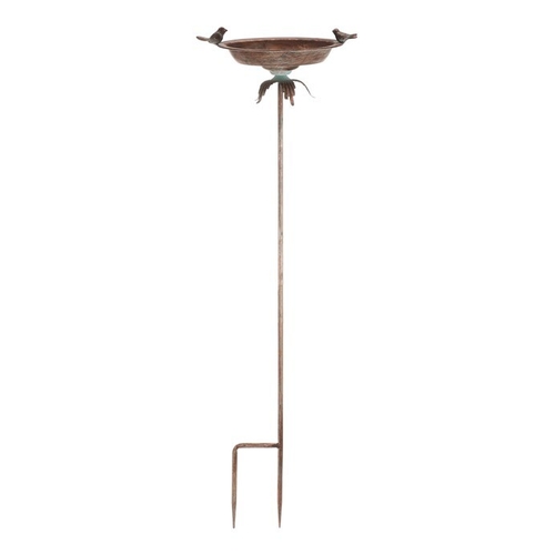 Krmítko/pítko - kovový zápich, 100 cm, s ptáčky, barva měděná