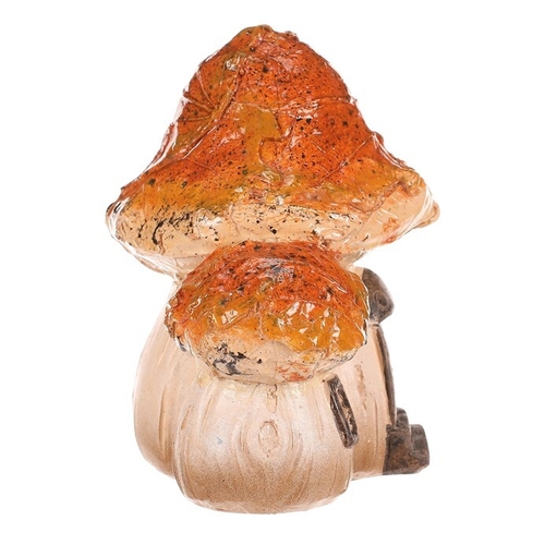 Domeček z polyresinu - houba, duo, s LED osvětlením, oranžová stříška