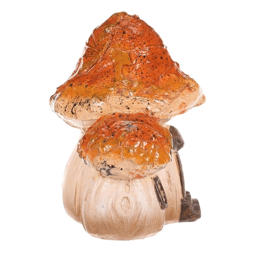Domeček z polyresinu - houba, duo, s LED osvětlením, oranžová stříška