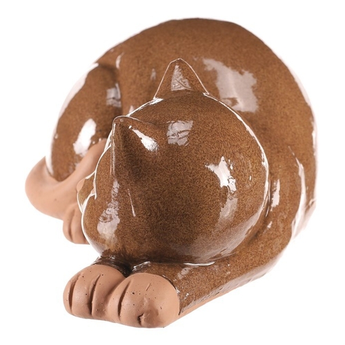 Kočka - keramická figurka, ležící, vel. S, tmavě hnědá