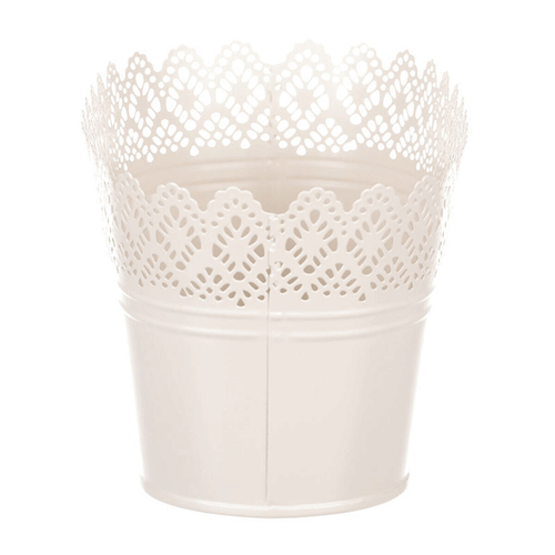 Obal kovový - truhlík, krajkový okraj, barva krémová