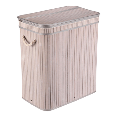 Koš prádelní - bambusový, s víkem, šedý